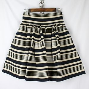 Ms Min Navy/Cream Striped Pleated A-Line Skirt NWT